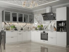 Модульная кухня Глэдис (белый снег/лайт грей софт/корпус анкор темный) в Восходе - voskhod.mebel-nsk.ru | фото