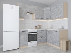 Модульная угловая кухня 1,4м*2,1м Лада (цемент) в Восходе - voskhod.mebel-nsk.ru | фото