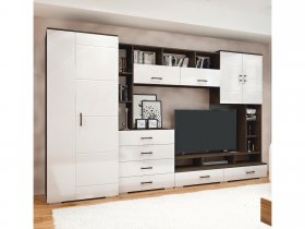 Стенка Коста МДФ (дуб венге/белый глянец) в Восходе - voskhod.mebel-nsk.ru | фото